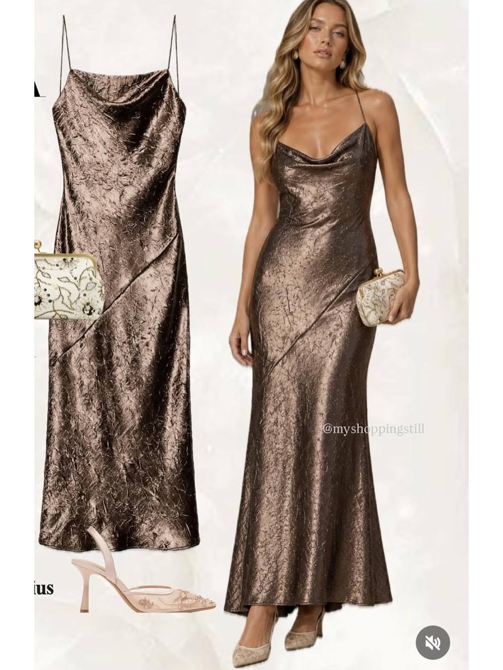 Zara metallic wrinkle effect midi dress